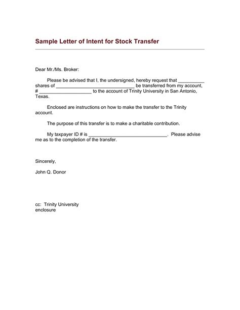 Intent Letter For Transfer Templates At