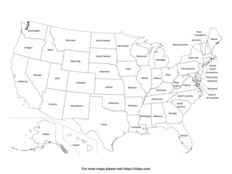 Printable US Map State Outline with Names · InkPx