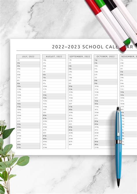 School calendar template – Artofit