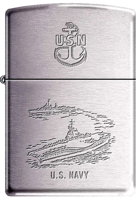 Zippo Lighter Us Navy Usn Aircraft Carrier Destroyer Military Chrome