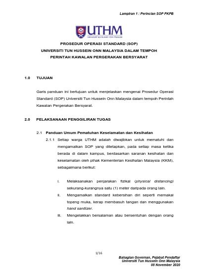 Prosedur Operasi Standard Sop Universiti Tun Hussein Onn Malaysia