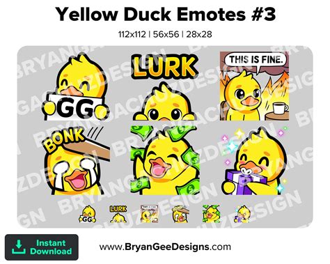 Yellow Duck Twitch Emotes Dono Lurk This Is Fine Hit Evil Knife Gift