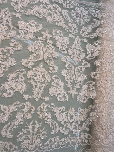 Hand Beaded Re Embroided Bridal Lace Beautiful Ivory Color Bridal Lace