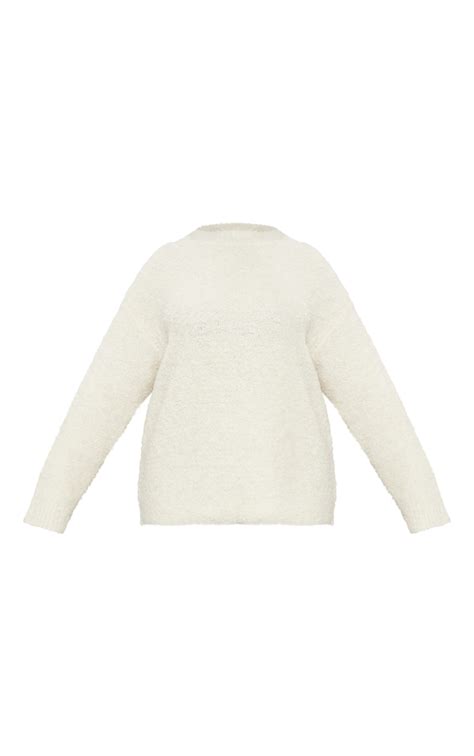 Plus Cream Bobble Knit Oversized Jumper Plus Size Prettylittlething