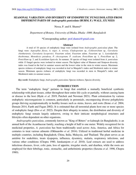 Pdf Seasonal Variation And Diversity Of Endophytic Fungi Isolated