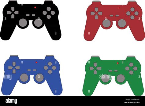 Set Of Four Video Game Controller Of Different Colors Isolated Gamepad