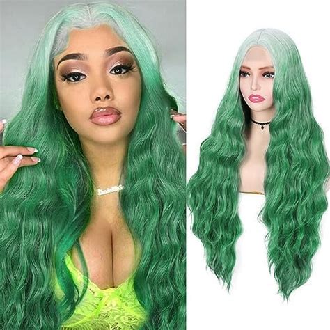 Hanne Ombre Green Wig For Women 28 Inch Long Wavy Colored Green Wigs For Women