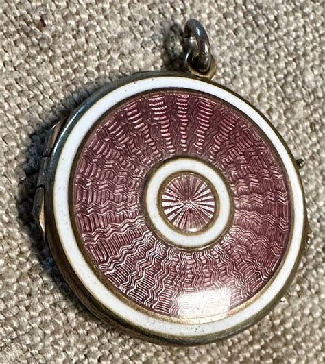 Silver Enamel Edwardian Locket Purple And White Ename Gem