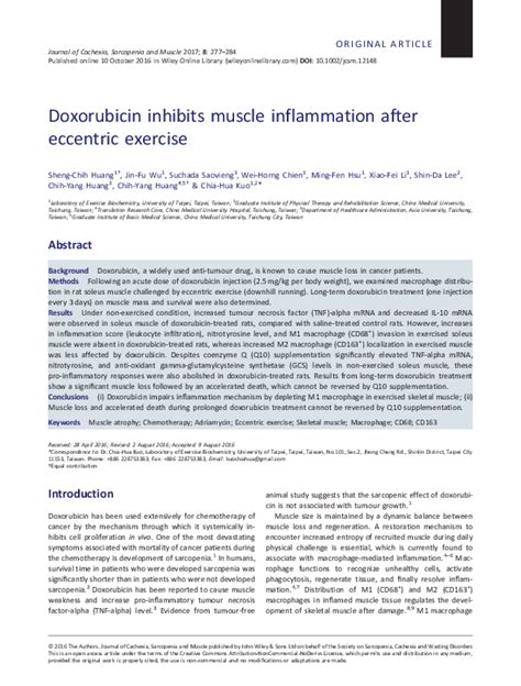 Pdf Doxorubicin Inhibits Muscle Inflammation After Eccentric Exercise