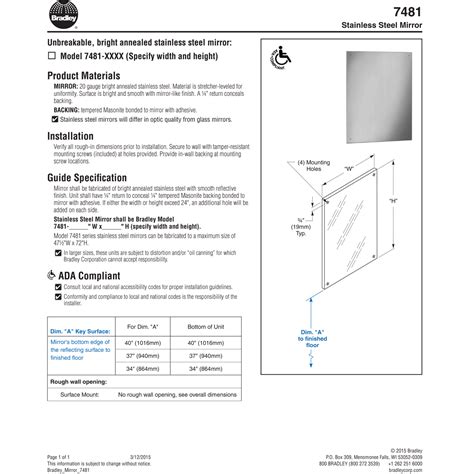 Bradley 7481 024360 Commercial Restroom Mirror Frameless 24 W X 36