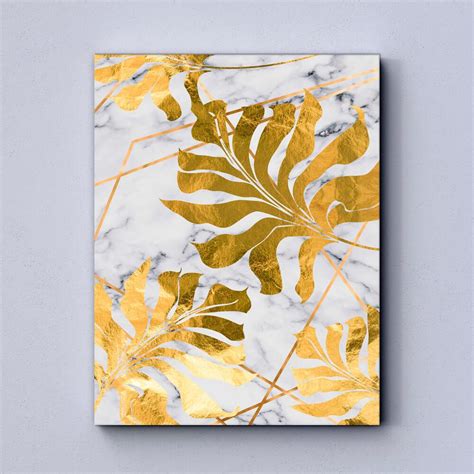 Golden Leaf Canvas Wall Art Print Mid Century Modern Wall Art