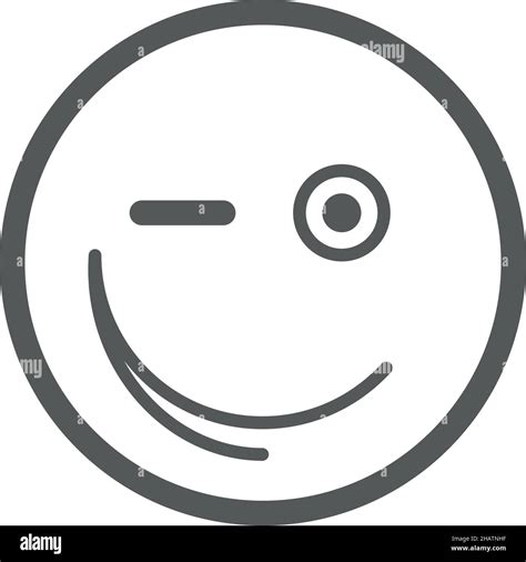 Round Face With Winked Eye Wink Emoji In Simple Line Style Stock