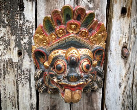 Vintage Hand Carved And Painted Balinese Wood Mask Barong Topeng