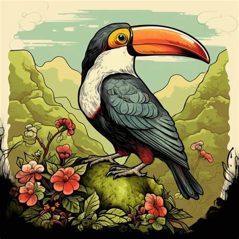 Premium Photo | Vibrant Toucan Illustration In Texturerich Landscape Style