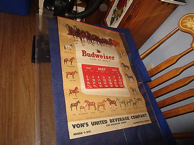 Rare 1950's 1954 Budweiser Beer Horse Wall Calendar -- Antique Price ...