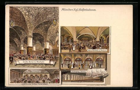 Lithographie München Münchner Hofbräuhaus Innenansichten Kleine