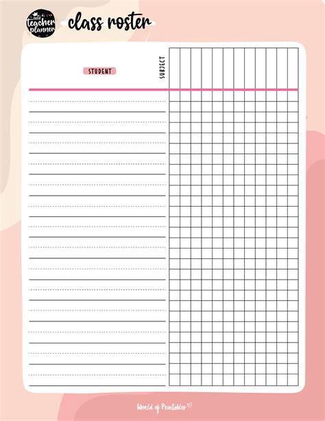 Class Roster Templates World Of Printables