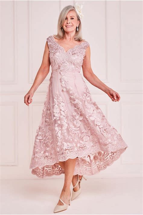 Goddiva Scalloped Neck Lace Midi Blush