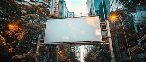 Premium Photo Empty Urban Billboard In City Street Surrounded By Tall