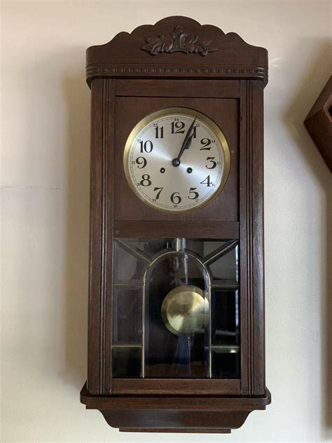 Antique Divina Regulator German Key Wind Wall Clock 1919 Art Deco 2 Tone Wood 2064988508