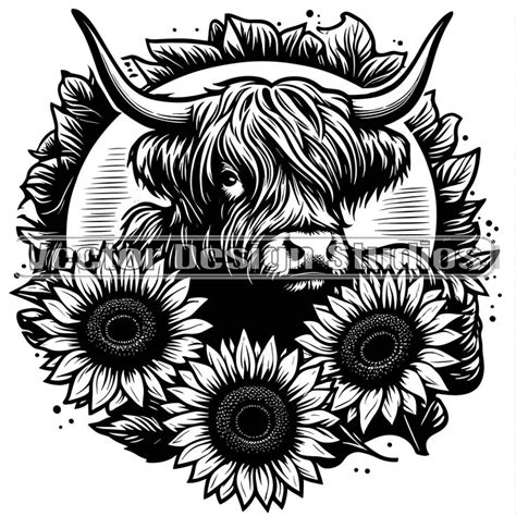 Highland Cow Sunflowers Svg File Cute Highland Cow Head Vector Images