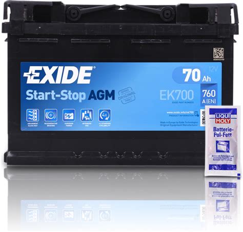 Exide EK700 AGM Starter Batterie Start Stop 12V 70Ah 760A Amazon De