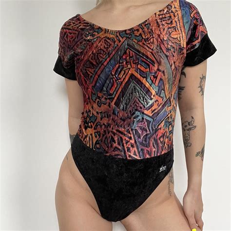 Beautiful Velour Multicolour 80s Bodysuit Beautiful Depop