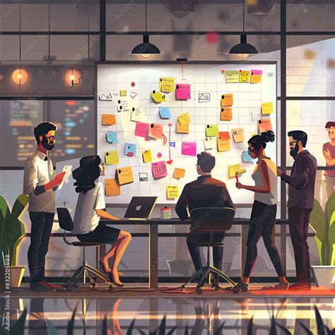 Dynamic 2D Illustration Of A Collaborative Workspace With Diverse Team