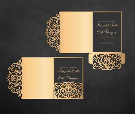 Laser Cut Wedding Invitation Set 5x7 Cricut Template Gate Fold Tri