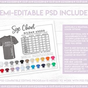 Semi Editable Gildan Size Chart Color Chart Gildan Adult