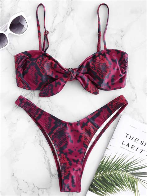 Knotted Snakeskin Print High Cut Bikini Set Coralbird