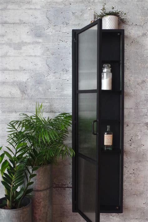 Industrial Fluted Glass Tall Slim Wall Cabinet Vincent And Barn