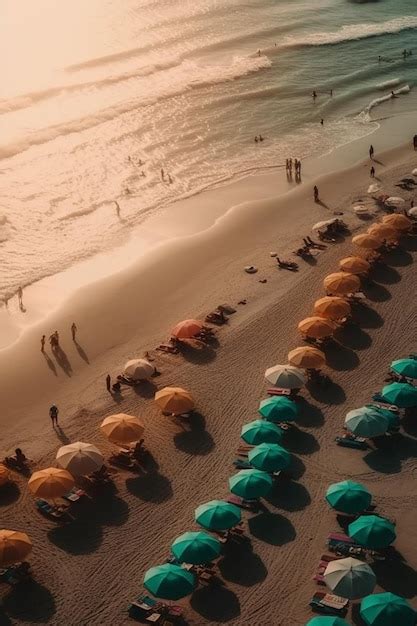 Premium Ai Image An Aerial View Of A Beach With Colorful Umbrellas