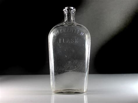 Antique Bottle Warranted Flask Whiskey Flask Clear Glass Cork Closure Collectible