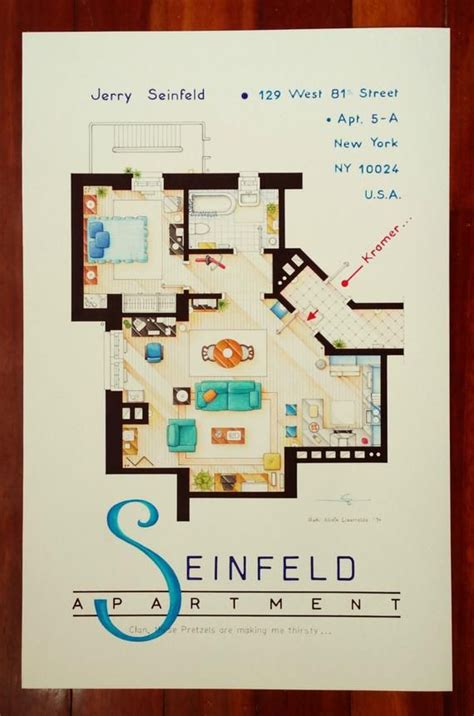 Jerry Seinfelds Apartment Floorplan From Seinfeld Etsy Jerry