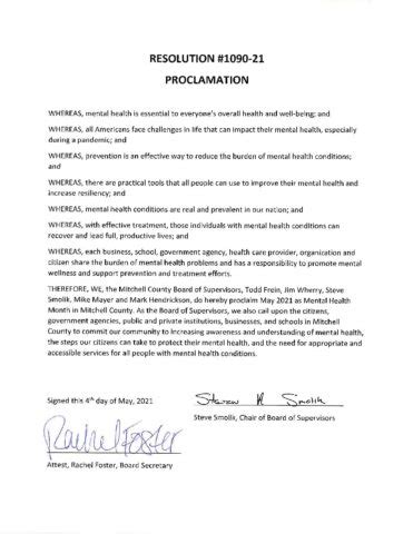 May Mental Health Month Proclamation Mitchell County Ia