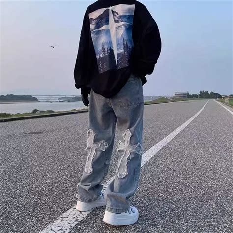 Y K Cross Streetwear Jeansstreetwear Skater Jeans Hiphop Etsy