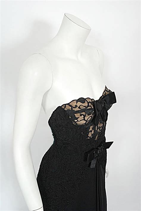 Vintage 1990s Bill Blass Couture Black Lace Nude Illusion Corset