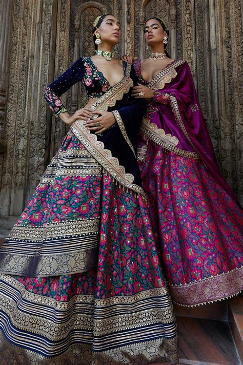 Buy Aditi Gupta Purple Silk Floral Print Panelled Lehenga Set Online