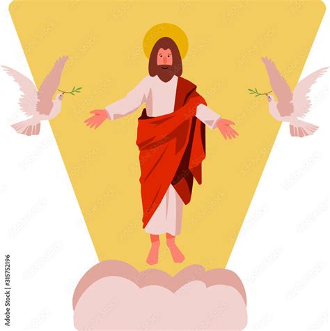 Cute vector illustration of Jesus Christ Resurrection and Ascension to ...