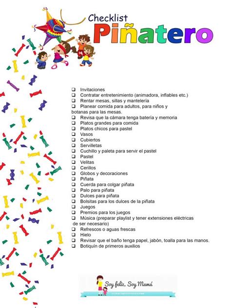 Checklist Piñatero Organizador De Fiestas Infantiles Como Organizar