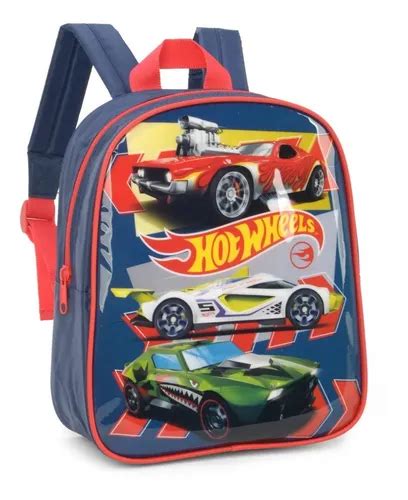 Mochila De Costa Infantil Pre Escolar Hot Wheels Pequena Cor Vermelho Desenho Do Tecido Carros