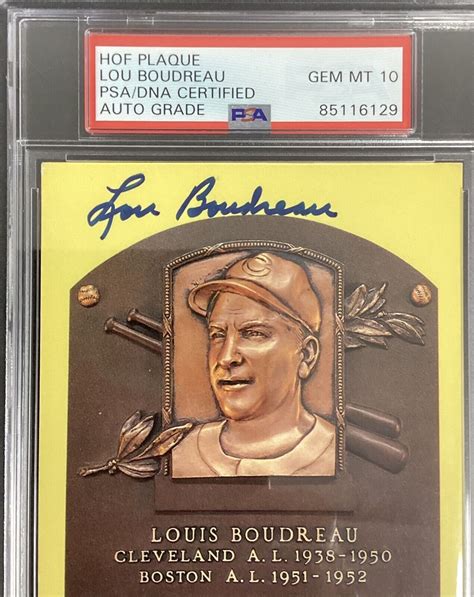 Lou Boudreau Signed Gold Plaque HOF Postcard Yellow Indians PSA DNA