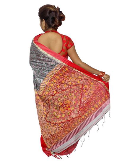 Kheyali Boutique Red And Grey Bengal Handloom Saree Buy Kheyali