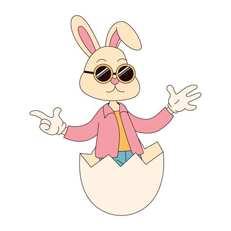 Groovy Hippie Happy Easter Character Easter Bunny In Trendy Retro 60s