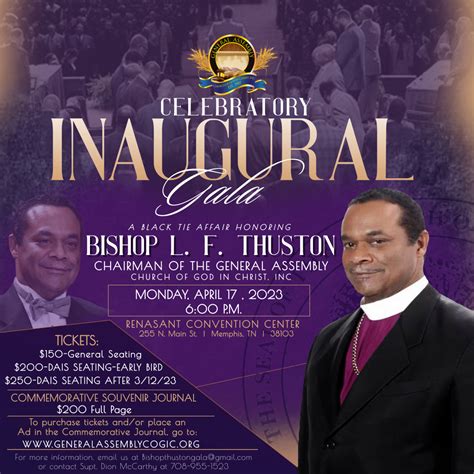 Celebratory Inaugural Gala For Bishop L F Thuston Church Of God In