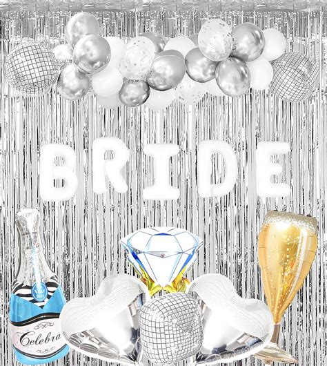 Bachelorette Party Decorations Kit Bridal Shower Balloons Arch Kit Silver Foil