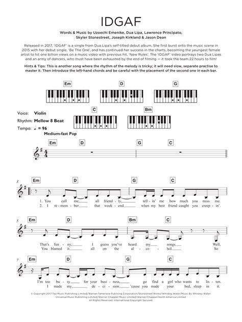 Dua Lipa IDGAF Sheet Music Notes, Chords | Sheet music, Sheet music ...