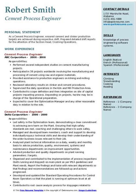 10 Cement Process Engineer Resume Samples Templates For 2025