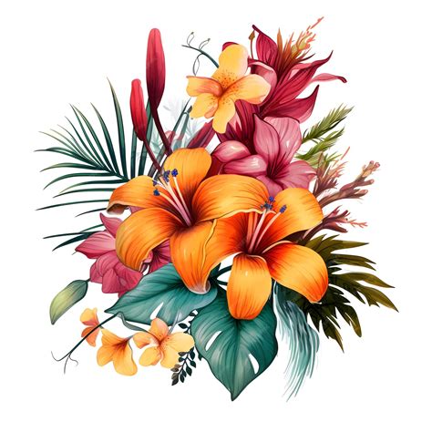 Premium AI Image | a drawing of a tropical flower with tropical leaves ...